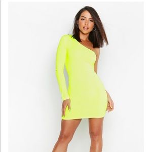 Boohoo Neon Rib One Shoulder Bodycon Dress